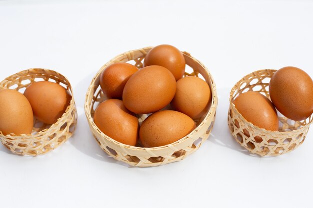 Chicken eggs in bamboo basket