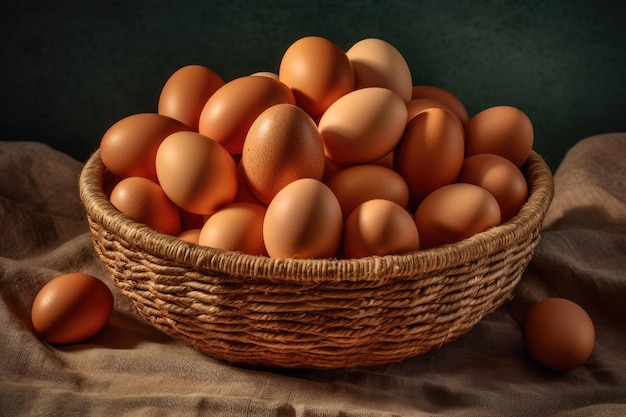 Chicken eggs on basket