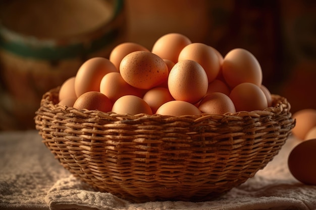 Chicken eggs on basket