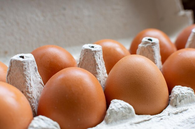 Chicken eggs in a cardboard box