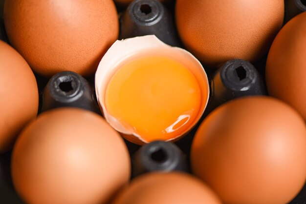Куриные яйца из фермерских продуктов, натуральные в коробке, концепция здорового питания