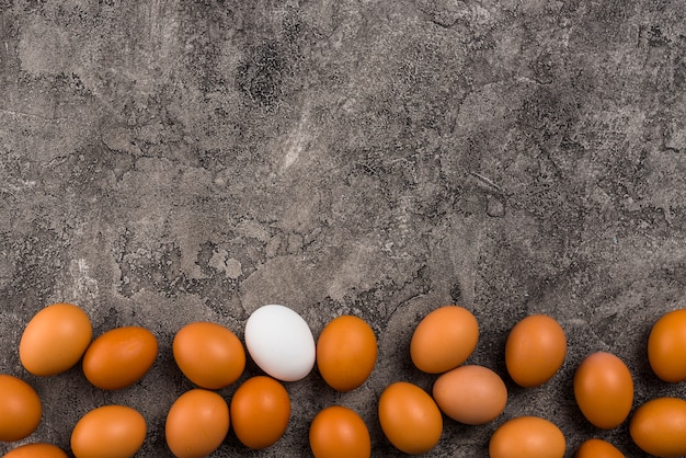사진 회색 테이블에 흩어져있는 닭고기 달걀