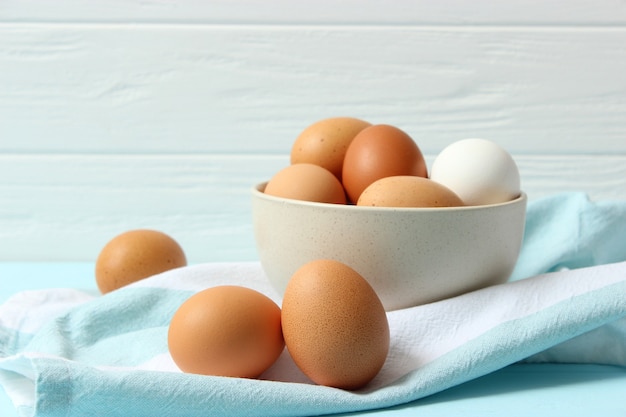 Chicken eggs on the table farm products natural eggs