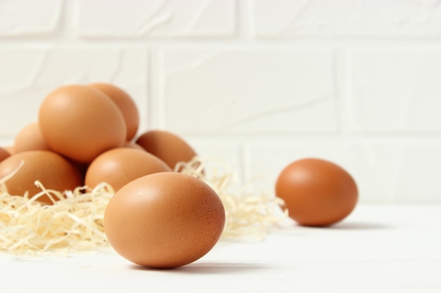 Chicken eggs on the table farm products natural eggs