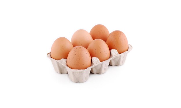 chicken eggs on white background Fresh orange chicken eggs concept for healthy cooking and kitchen