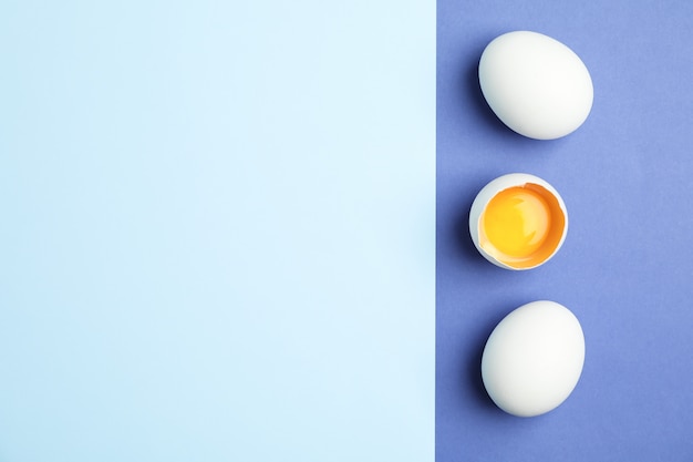 Chicken eggs with half yolk on two tone