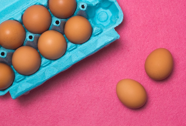 chicken eggs with a tray