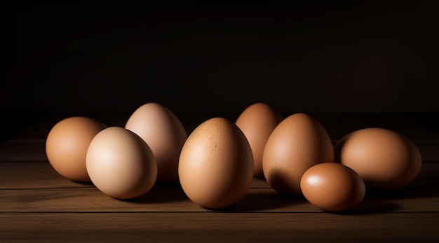 chicken eggs on a wooden table