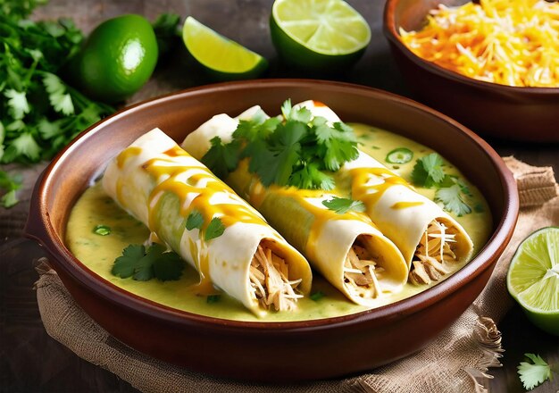 Chicken enchiladas with creamy green chili sauce Ai image