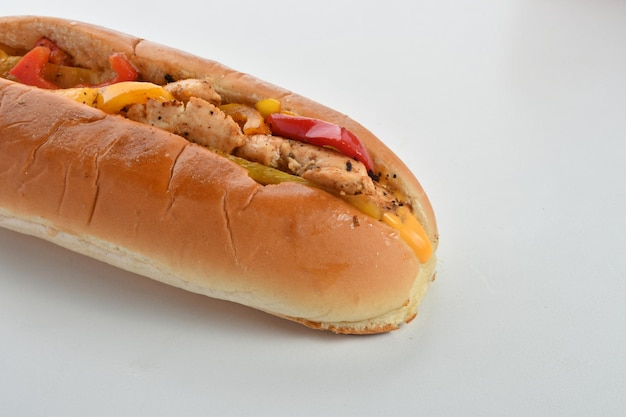 Chicken fajita sandwich isolated on a white background