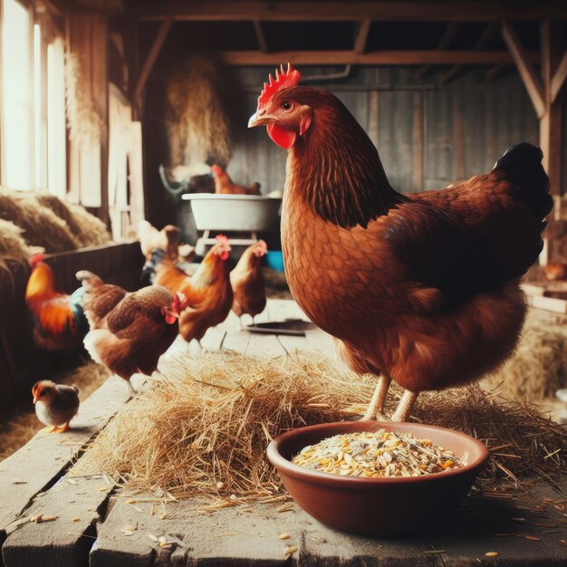 chicken on a farm animal background