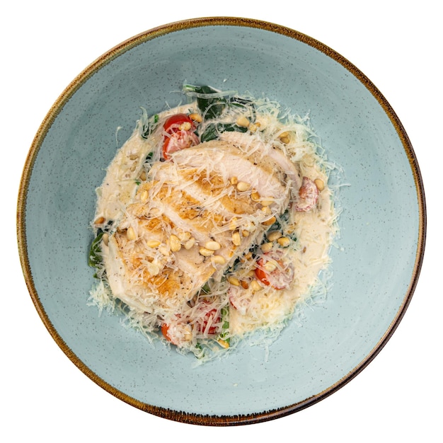 Photo chicken fillet with parmesan cheese and vegetables