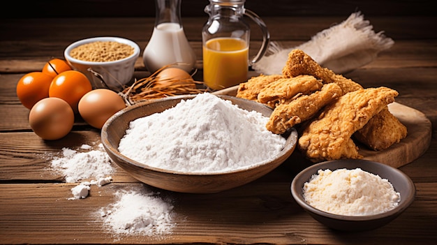 Foto bastoncini di pollo con i suoi ingredienti farina e uova