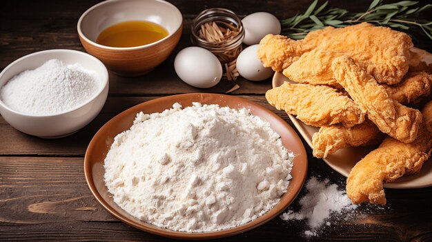 Chicken fingers with its ingredients flour and eggs