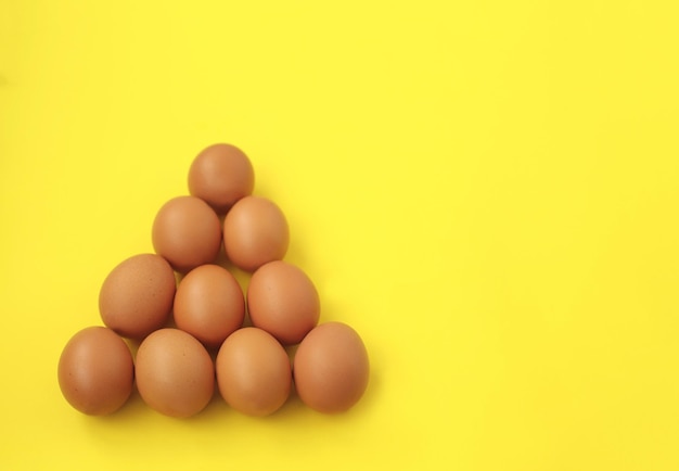 Chicken fresh light brown eggs on a bright light and even background