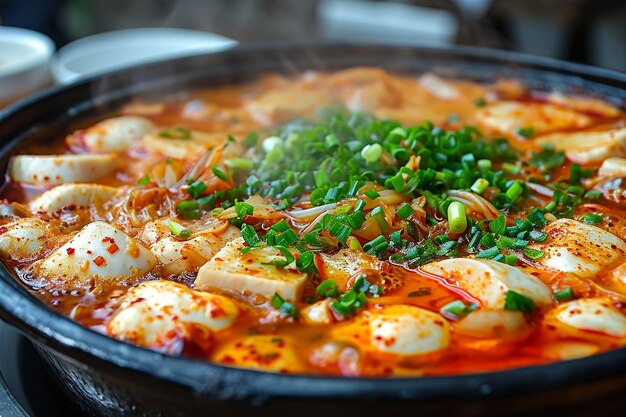 Chicken fried in hot pot with spicy sauce in korean style