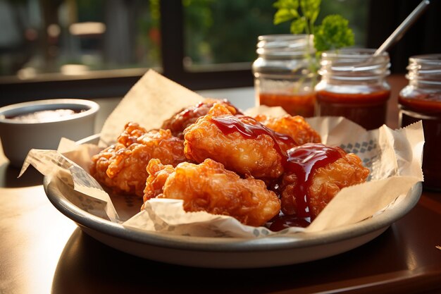 Photo chicken fried on table