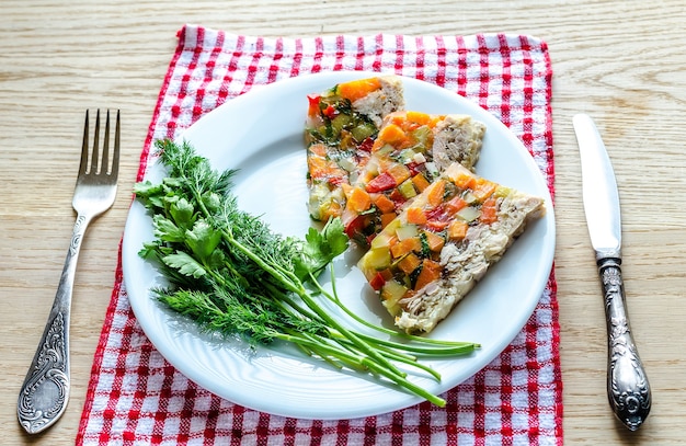 Chicken galantine with vegetables