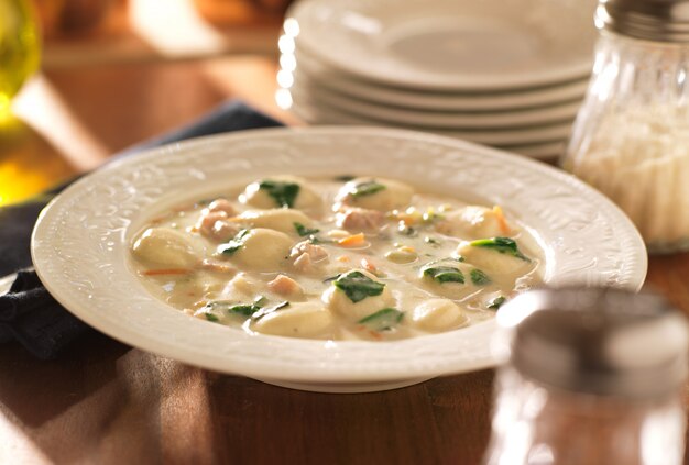 Chicken and gnocchi soup meal