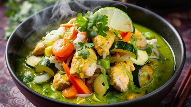 Chicken green curry in a bowl