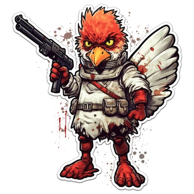 chicken gun tattoo sticker illustration Halloween scary creepy horror crazy devil