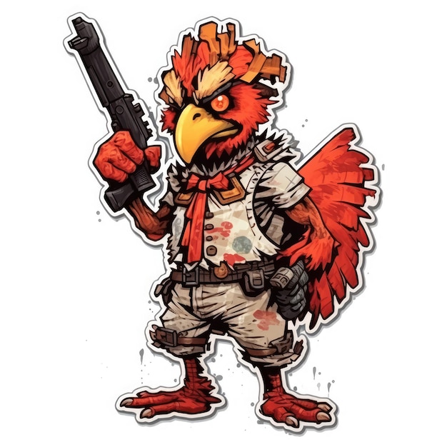 chicken gun tattoo sticker illustration Halloween scary creepy horror crazy devil