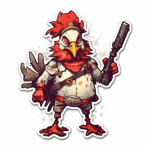 chicken gun tattoo sticker illustration Halloween scary creepy horror crazy devil