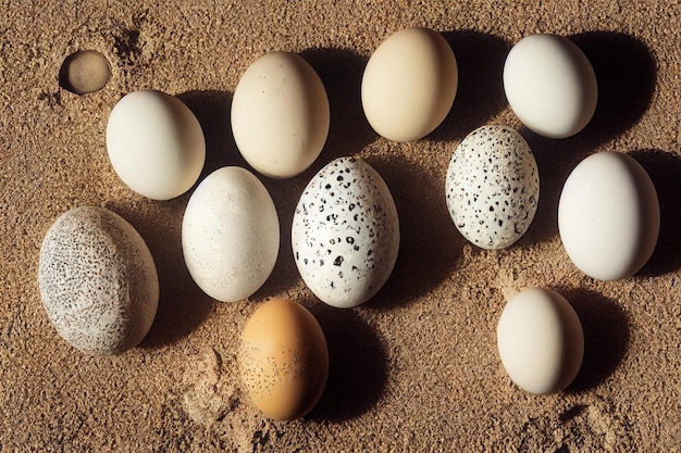 Chicken hatching from egg and smooth oval eggs