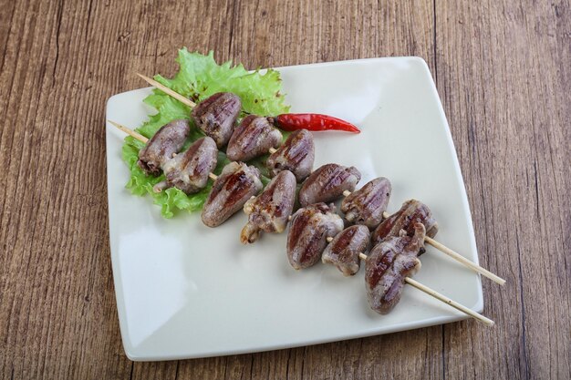 Chicken hearts skewer