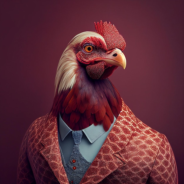 chicken hen in smart formal suit and shirt dinner wear red office corporate