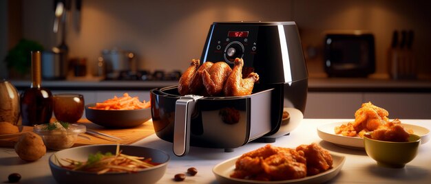 A chicken is cooking in a kitchen with a timer on the top