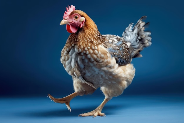 Chicken isolated on blue background Created Generative AI