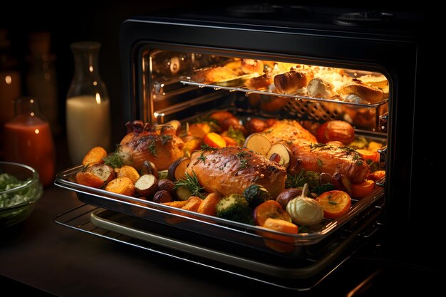 Chicken just baked with vegetables in the oven