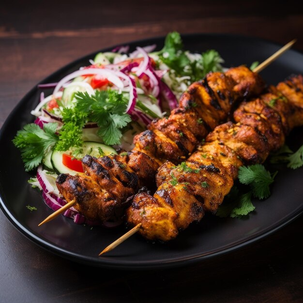 chicken kabab on plate shot generative AI