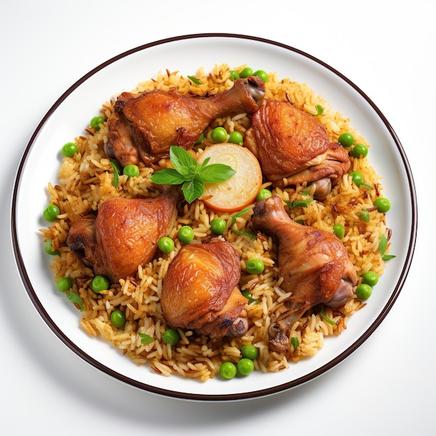 chicken Kabsa mixed rice dishes isolated on white background