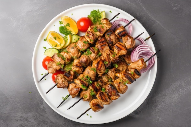 Chicken kebab skewers on a plate