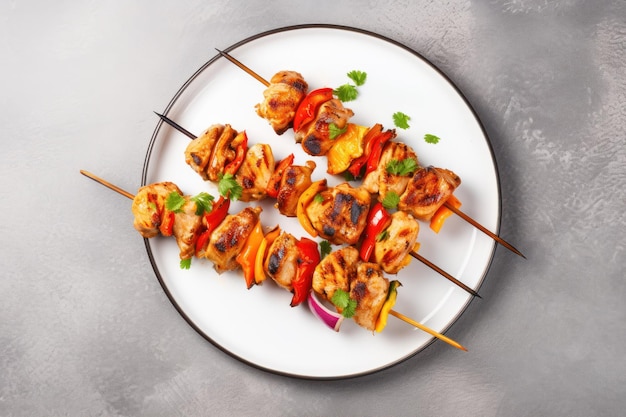 Photo chicken kebab skewers on a plate