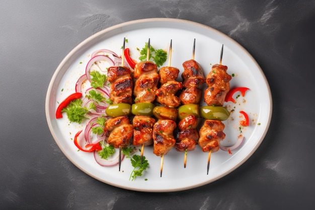 Chicken kebab skewers on a plate