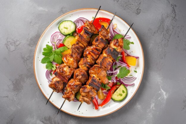 Chicken kebab skewers on a plate