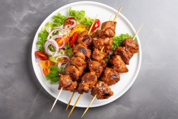 Chicken kebab skewers on a plate