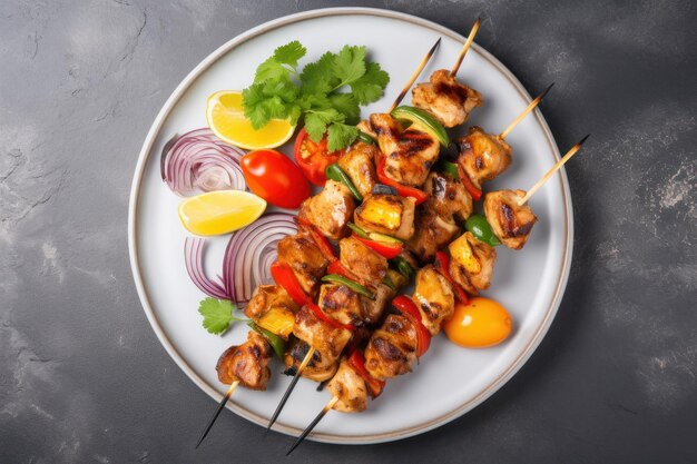 Chicken kebab skewers on a plate