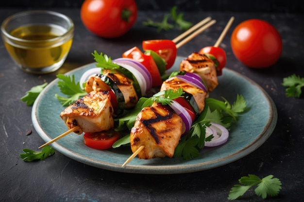 Chicken kebab skewers on a plate