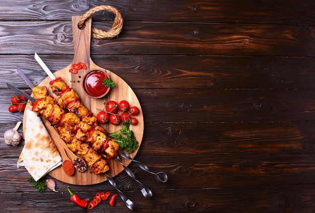 Chicken kebab with spices and vegetables