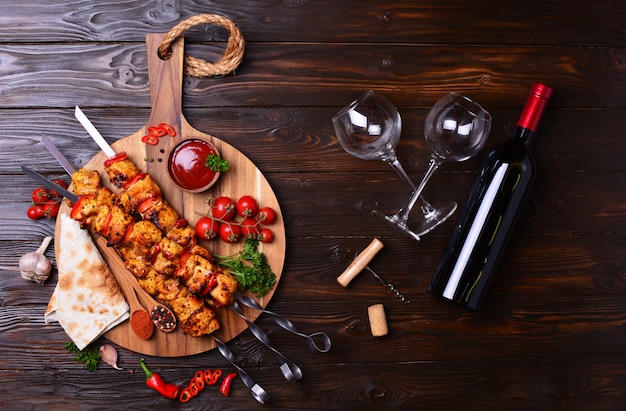 Chicken kebab with spices and vegetables