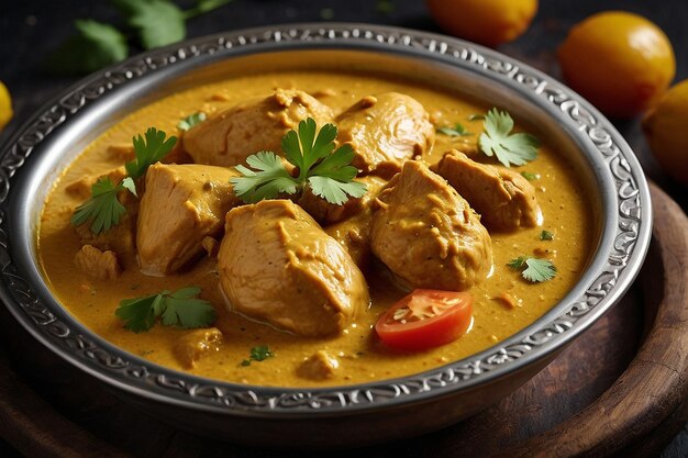 Foto pollo korma con guarnizioni fresche