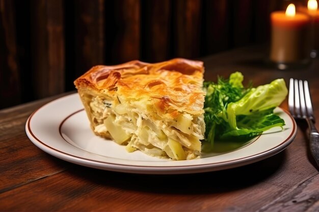 Chicken And Leek Pie On Plate In Retrostyle Cafe