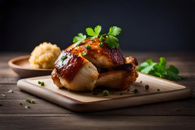 Photo chicken leg with baked cauliflower and parsley