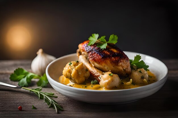 Chicken leg with baked cauliflower and parsley