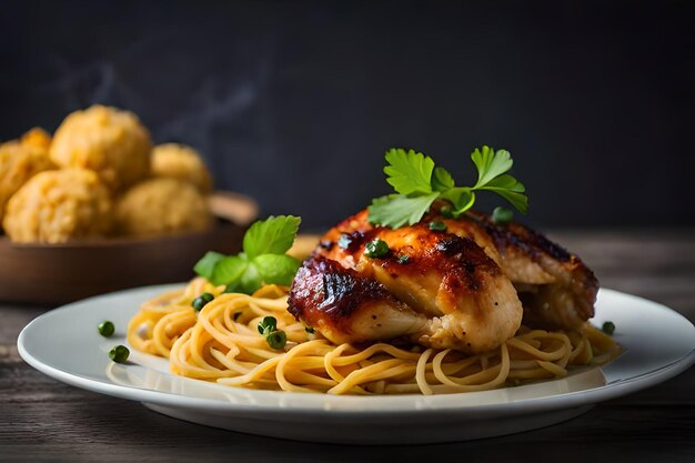 Foto coscia di pollo con cavolfiore al forno e prezzemolo