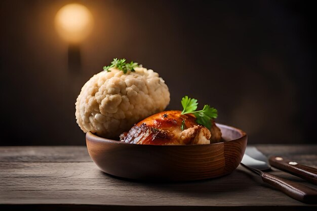 Chicken leg with baked cauliflower and parsley